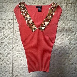 Arden B Cap Sleeve Salmon Top